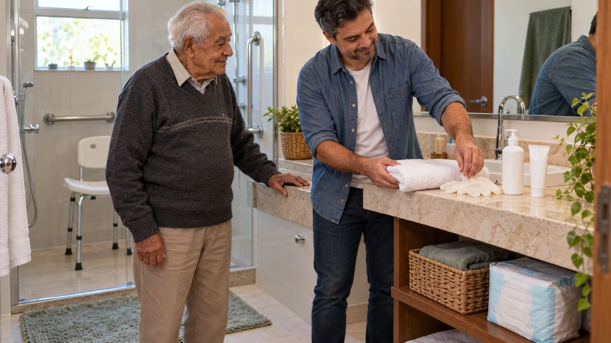 Filho organiza produtos para prevenir assaduras no pai idoso