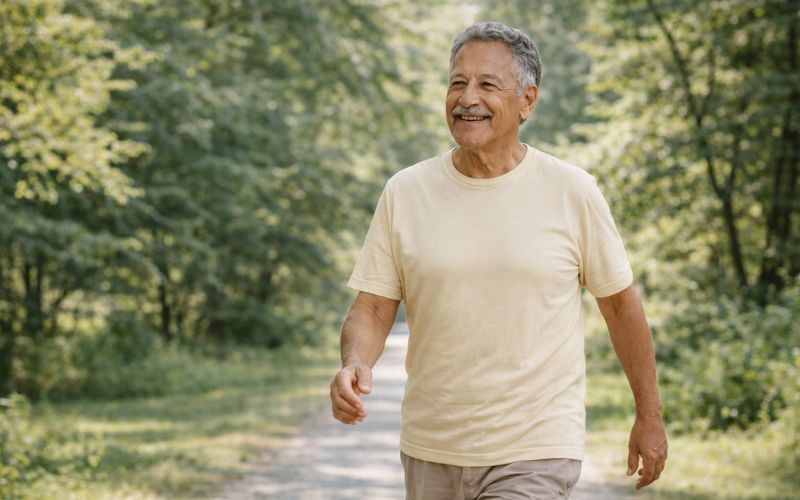 Idoso praticando caminhada como parte de um estilo de vida ativo