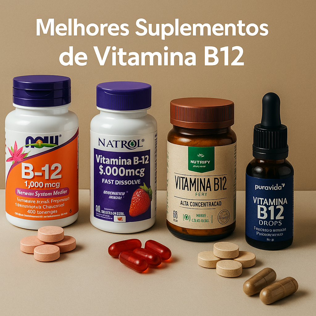 Frascos e cápsulas de suplementos de vitamina B12 sobre fundo claro
