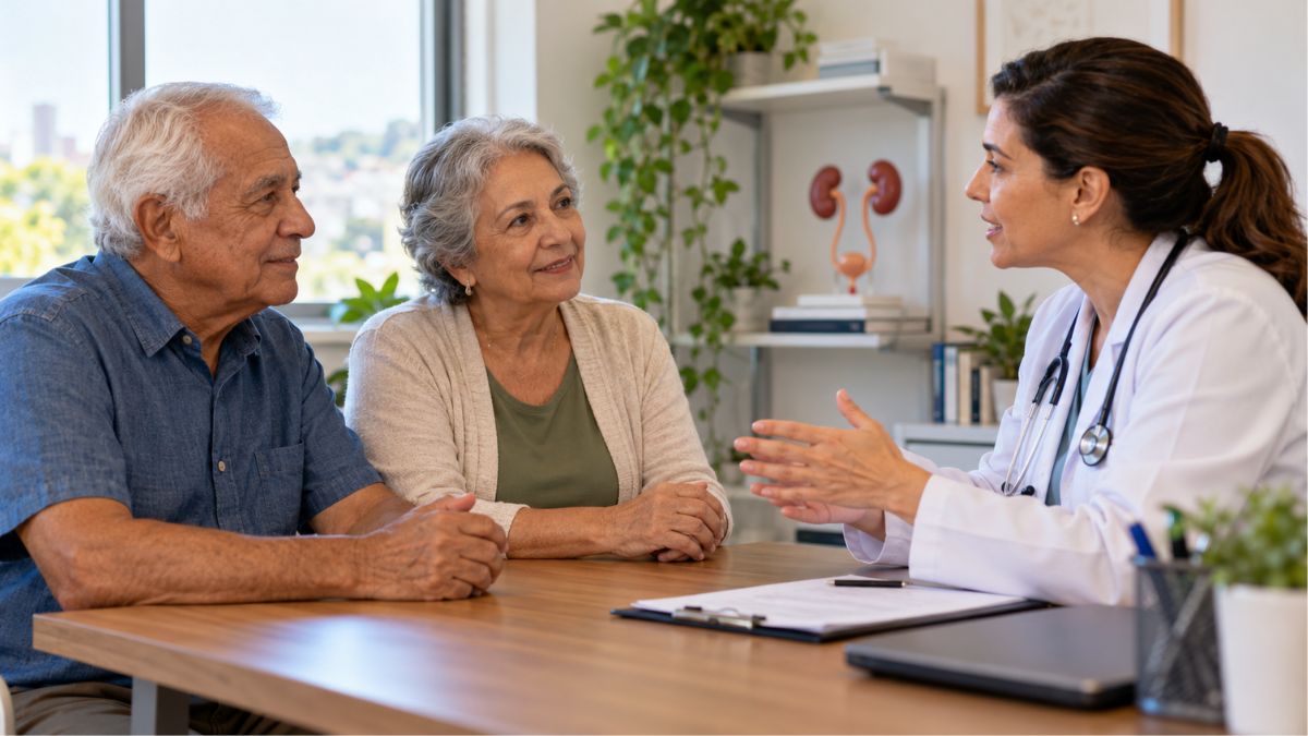 Idosos conversam com médica sobre saúde urológica