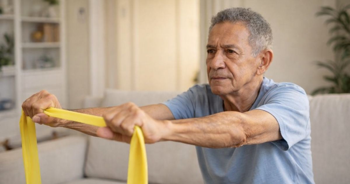 Idoso demonstrando força muscular como parte da prevenção da sarcopenia na terceira idade