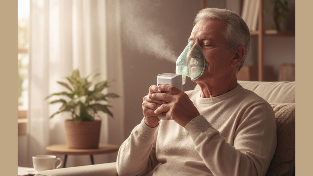 inalador silencioso para idosos em uso domiciliar