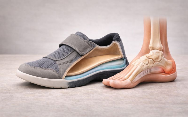 sapato adequado para fascite plantar e esporão de calcâneo