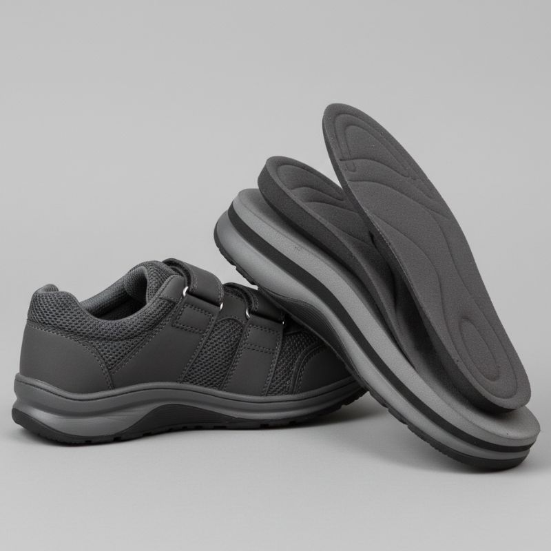 detalhes de sapato ortopédico com suporte ao arco plantar