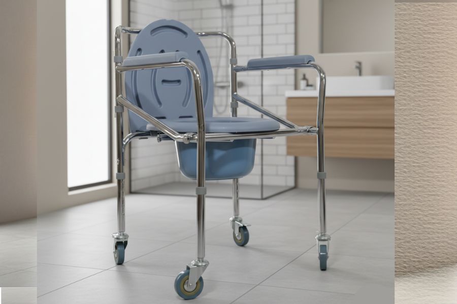 cadeira de banho com rodas e freios de segurança para idoso