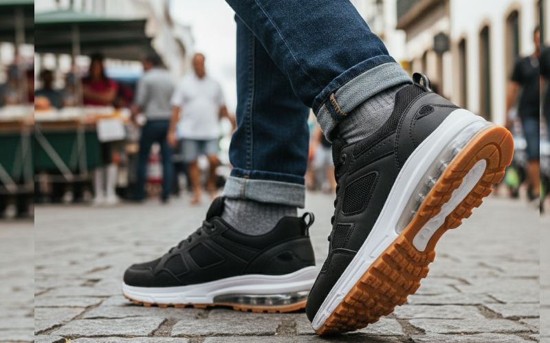 homem usando sapato ortopédico masculino com mais estabilidade ao caminhar
