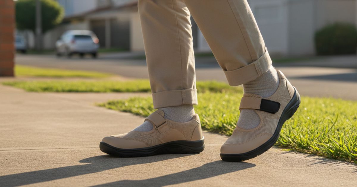 Sapatos ortopédicos para idosos oferecendo segurança ao caminhar